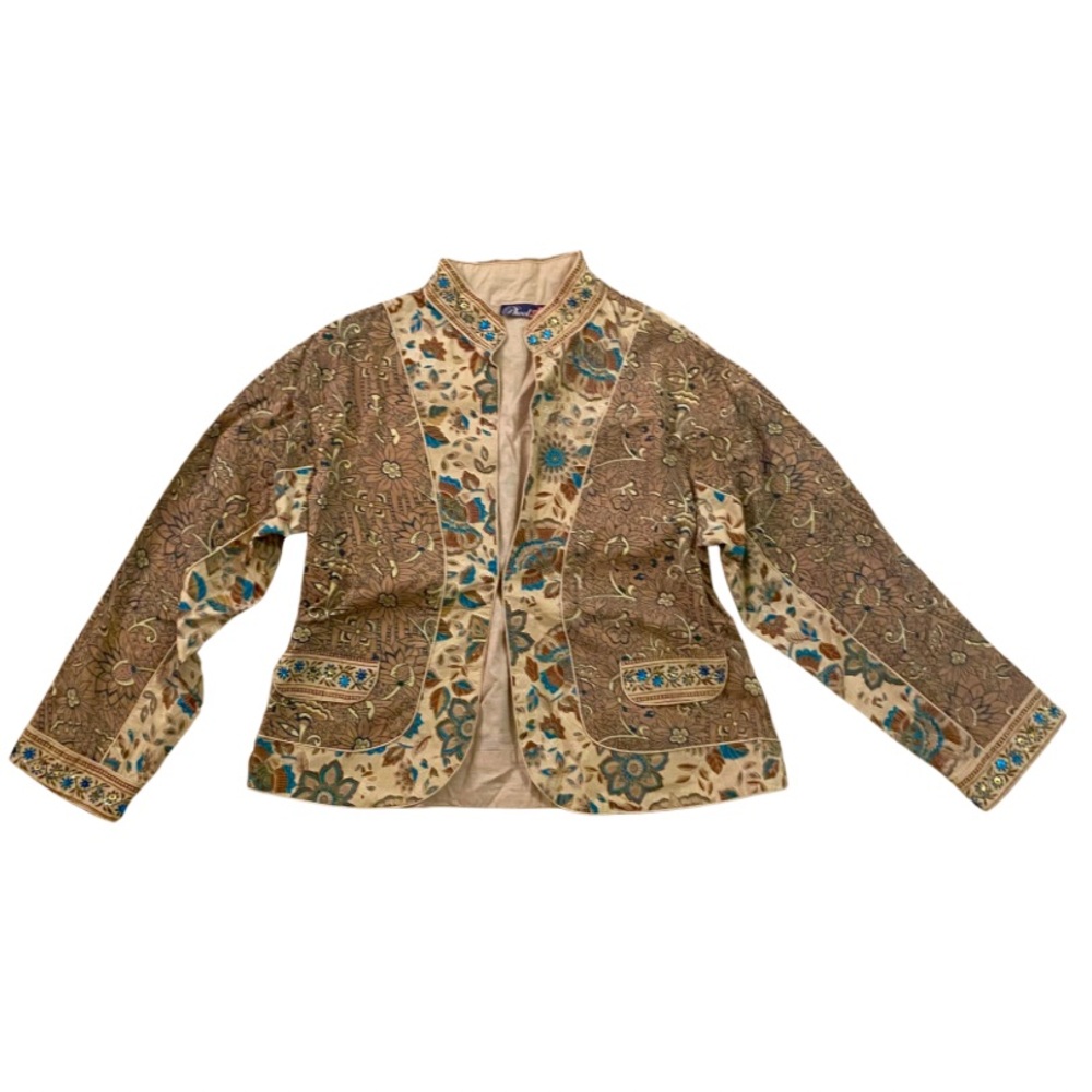 90’s Beige/ Taupe/Blue Floral Sequin Embellished Jacket (L)